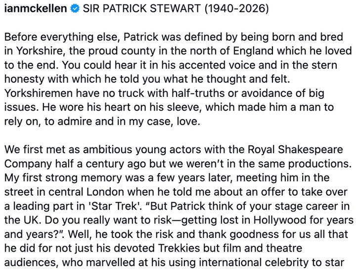 Sir Ian McKellen Mourns the Loss of Sir Patrick Stewart 4